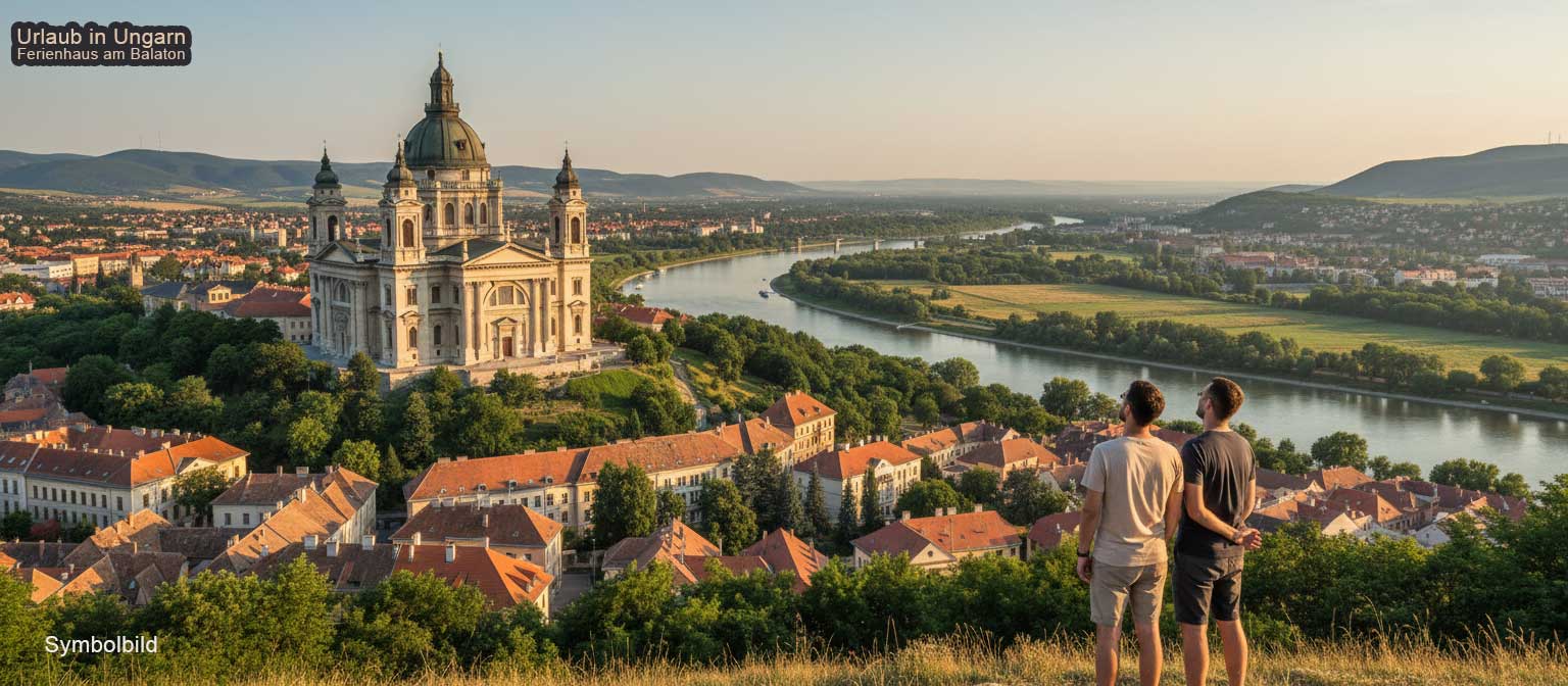 Basilika von Esztergom mit mächtiger Kuppel direkt über der Donau mit Blick auf die slowakische Seite