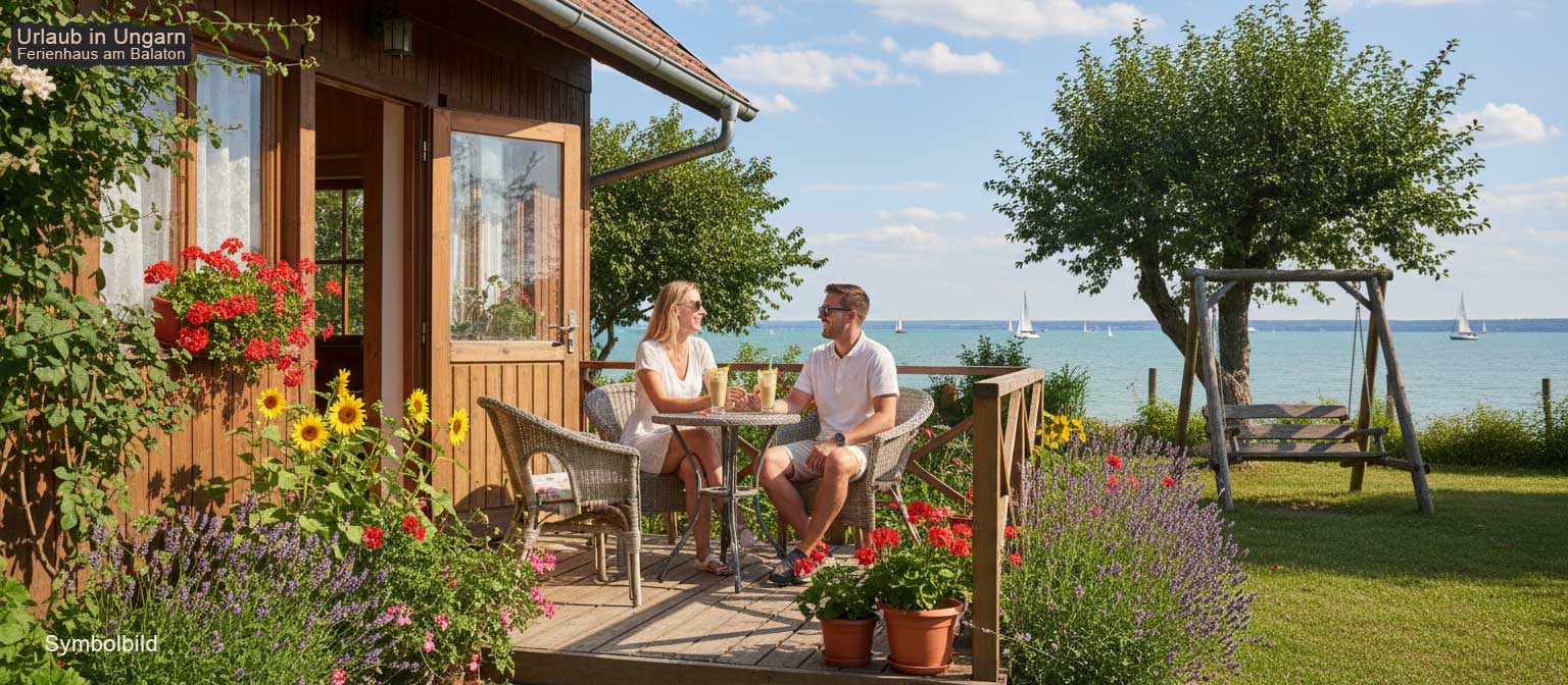 Günstiges Ferienhaus am Balaton Nordufer in Csopak – Weinberghang mit Blick auf den Plattensee