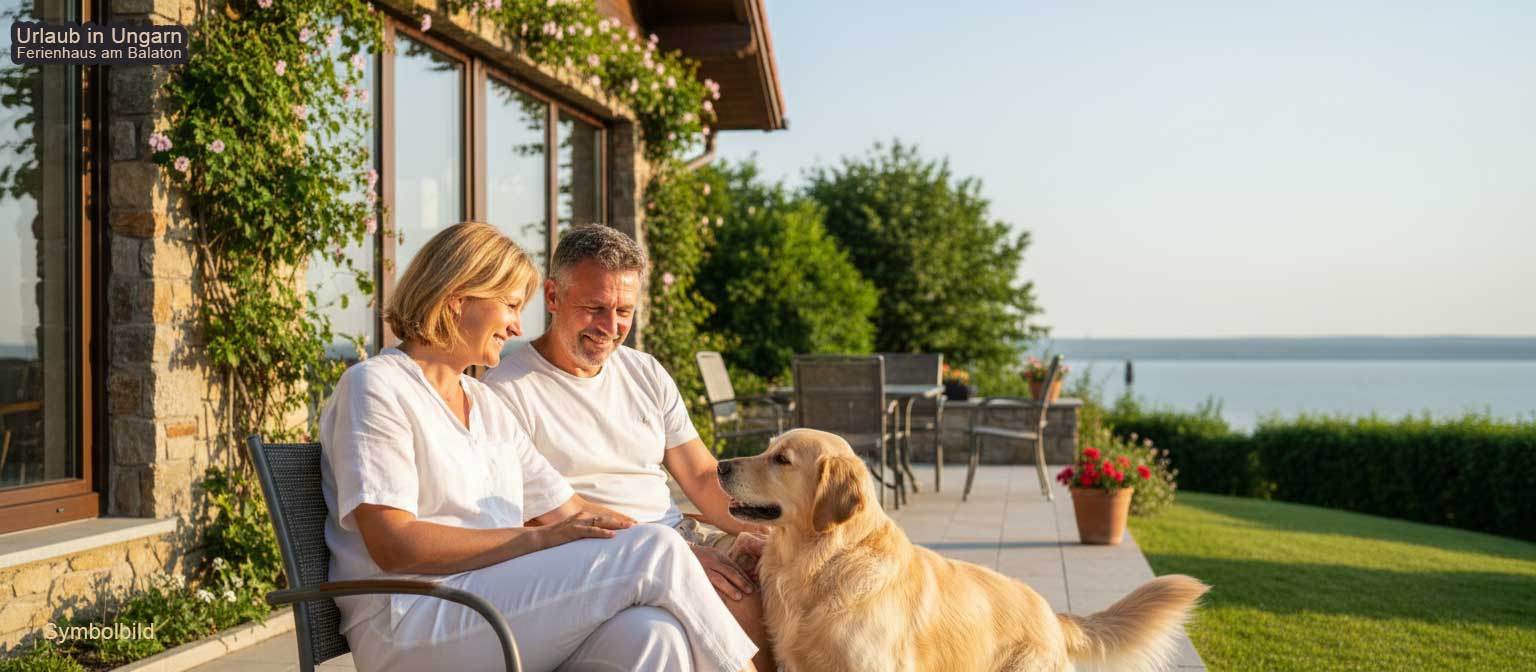 Hundefreundliches Ferienhaus am Balaton Nordufer in Balatonalmádi mit eingezäuntem Garten und Seeblick
