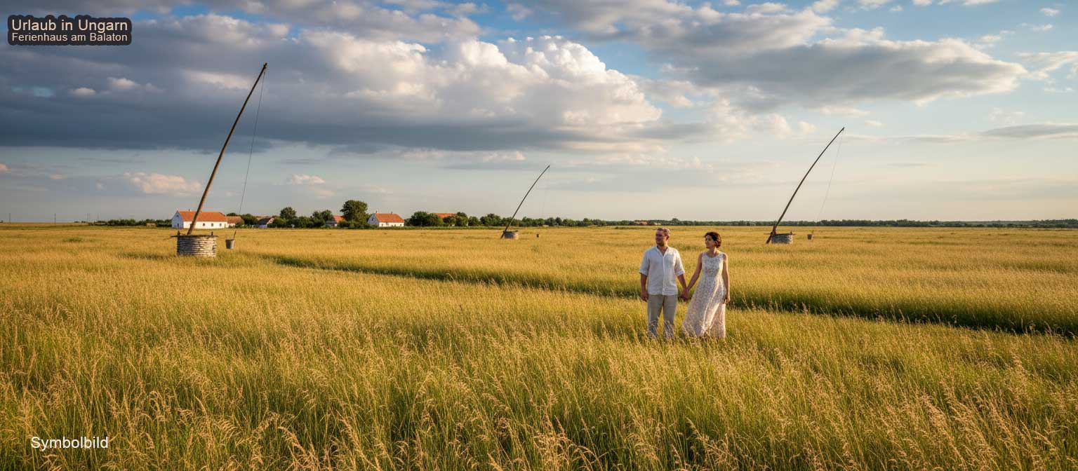 Hortobágy Nationalpark Puszta mit Csikós-Reitern, Graurindern und dem weiten Horizont der ungarischen Tiefebene