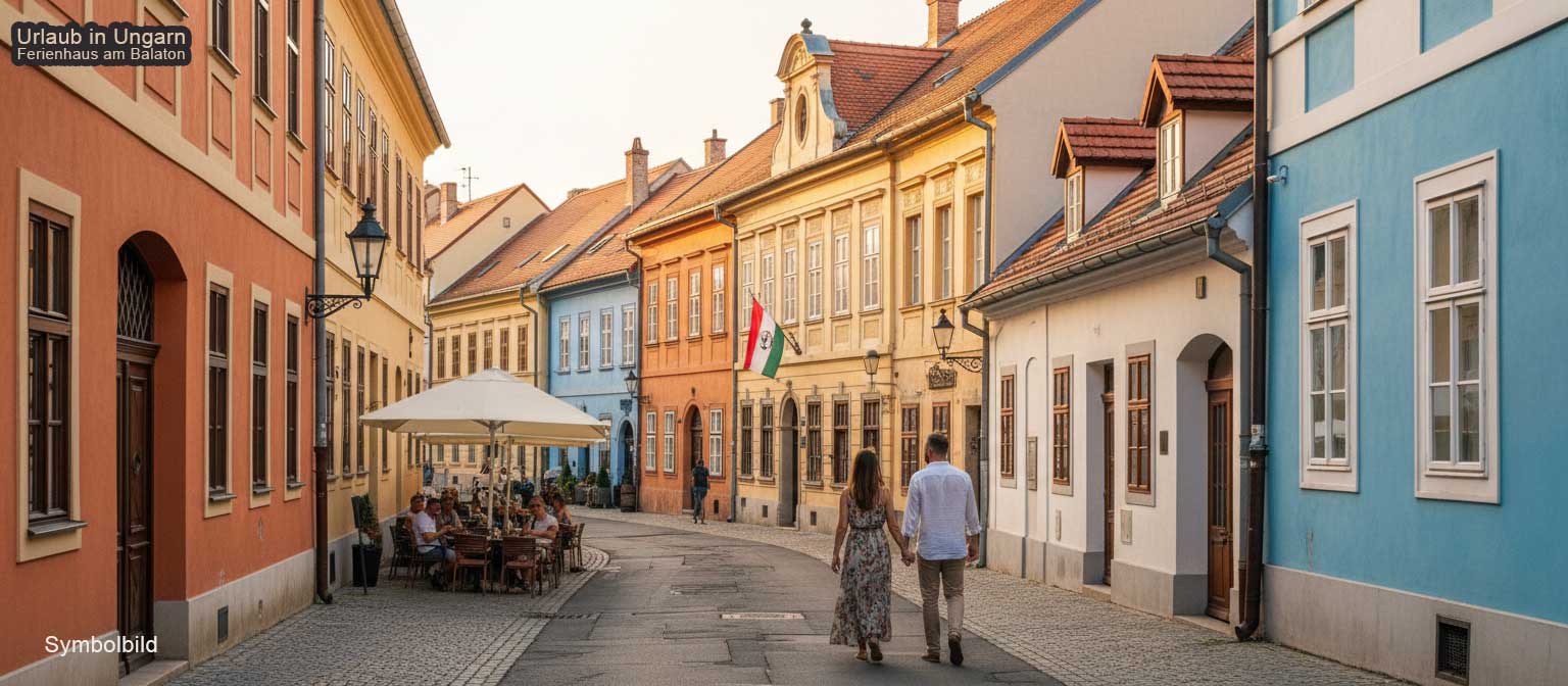 Kőszeg historische Altstadt mit der Jurisics-Burg und mittelalterlichen Gassen im Abendlicht