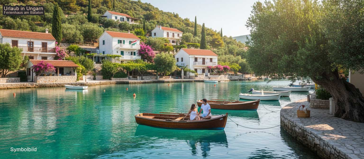 Tapolca Höhlensee mit Ruderboot in unterirdischen Höhlengängen und türkisblauem Thermalwasser