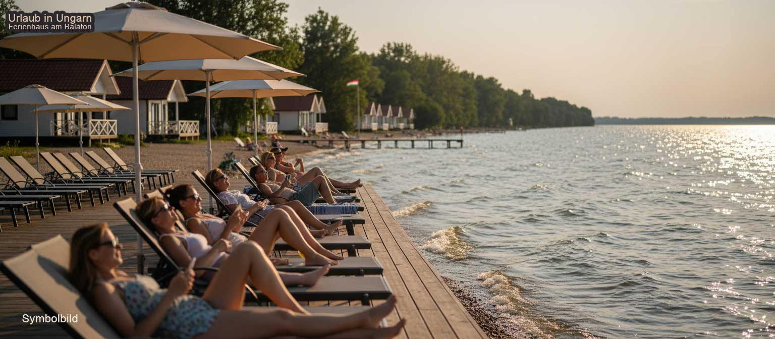 Urlaub am Balaton mit Blick auf den Plattensee und Segelboote im Sommerwind
