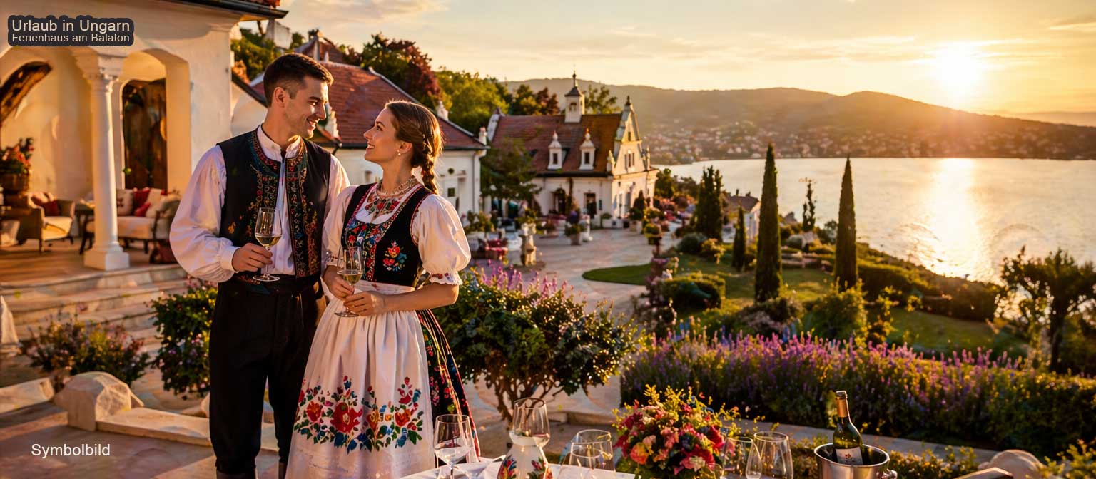 Urlaub in Ungarn – Panorama über die ungarische Landschaft mit Weinbergen und sanften Hügeln